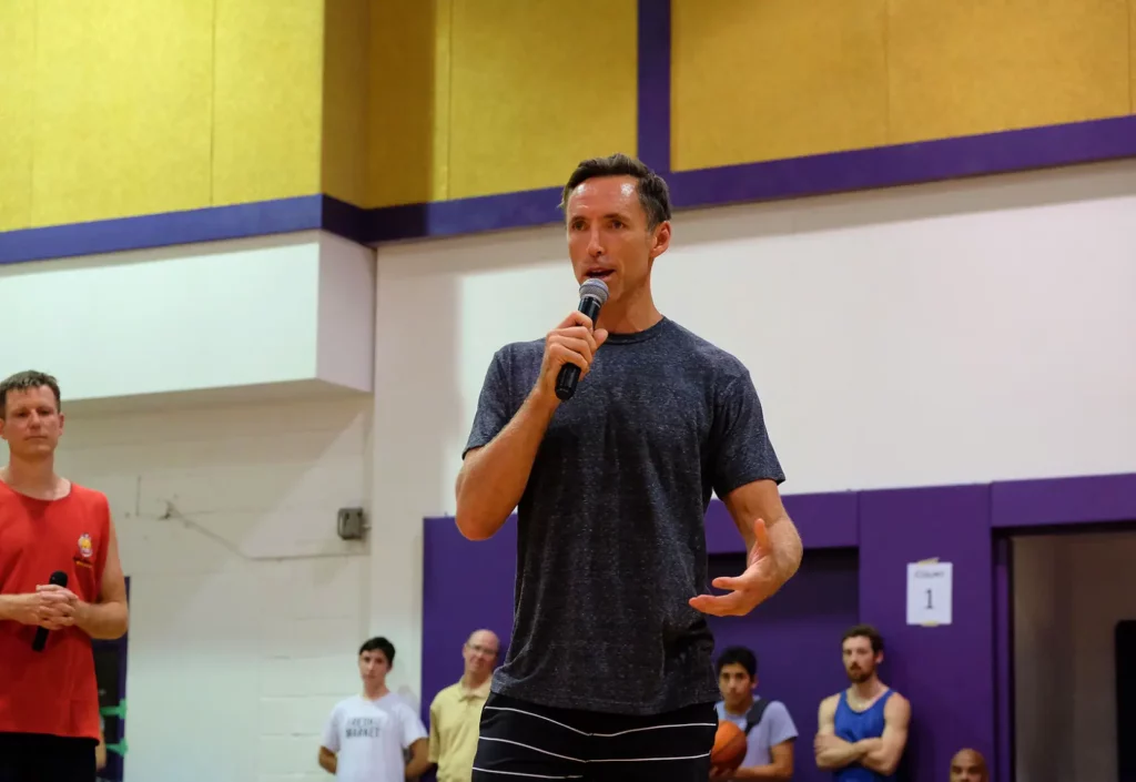 Steve Nash speaking to the crow at the 2016 John Dumont Classic.