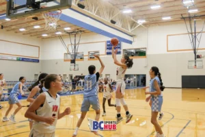 VK Basketball's Serena Guo takes a shot in the paint.
