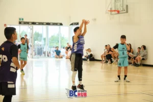 An athlete from Fundamentals Basketball shoots a free throw.