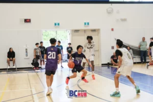 Fundamentals Basketball's #3 is defended by #0 from B3 Elite.